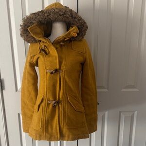Roxy Mustard Utility Jacket with Faux Fur Hood